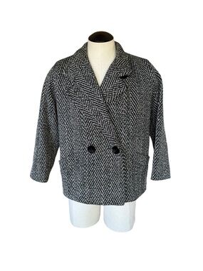 Vintage St Michael Wool Blend Pea Coat Large Herringbone 80s Made West Germany